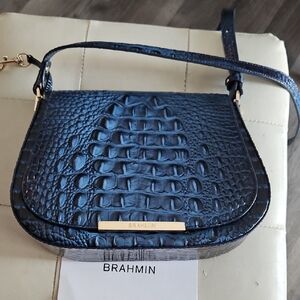 Brahmin Navy Crocodile Embossed Crossbody Bag